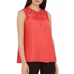 Ted Baker NWOT $268 Women's Sz 4 Sherbey Pleated Lace-Yoke Sleeveless Blouse